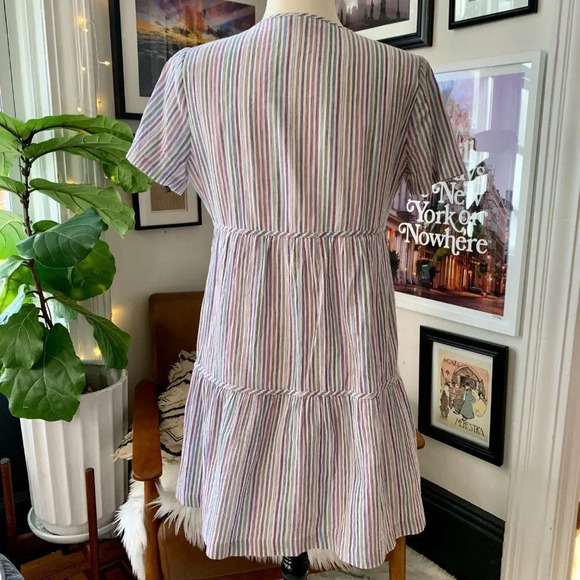 Striped Crewneck Button-Front Tiered Mini Dress - Picture 6 of 10